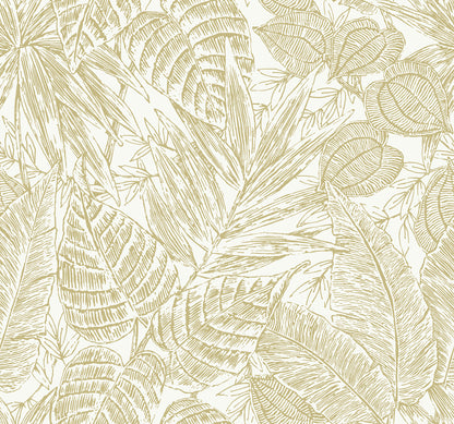 A-Street Prints Brentwood Yellow Palm Leaves Wallpaper, 27-in by 27-ft