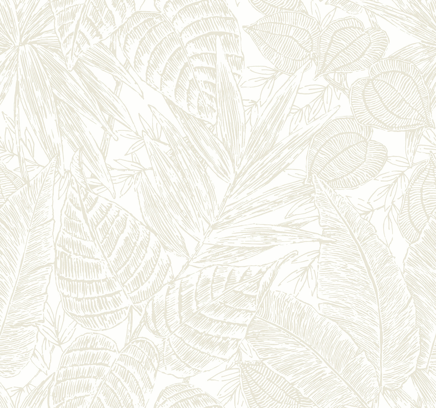 A-Street Prints Brentwood Bone Palm Leaves Wallpaper, 27-in by 27-ft