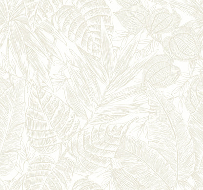 A-Street Prints Brentwood Bone Palm Leaves Wallpaper, 27-in by 27-ft