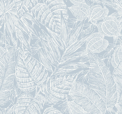 A-Street Prints Brentwood Sky Blue Palm Leaves Wallpaper, 27-in by 27-ft