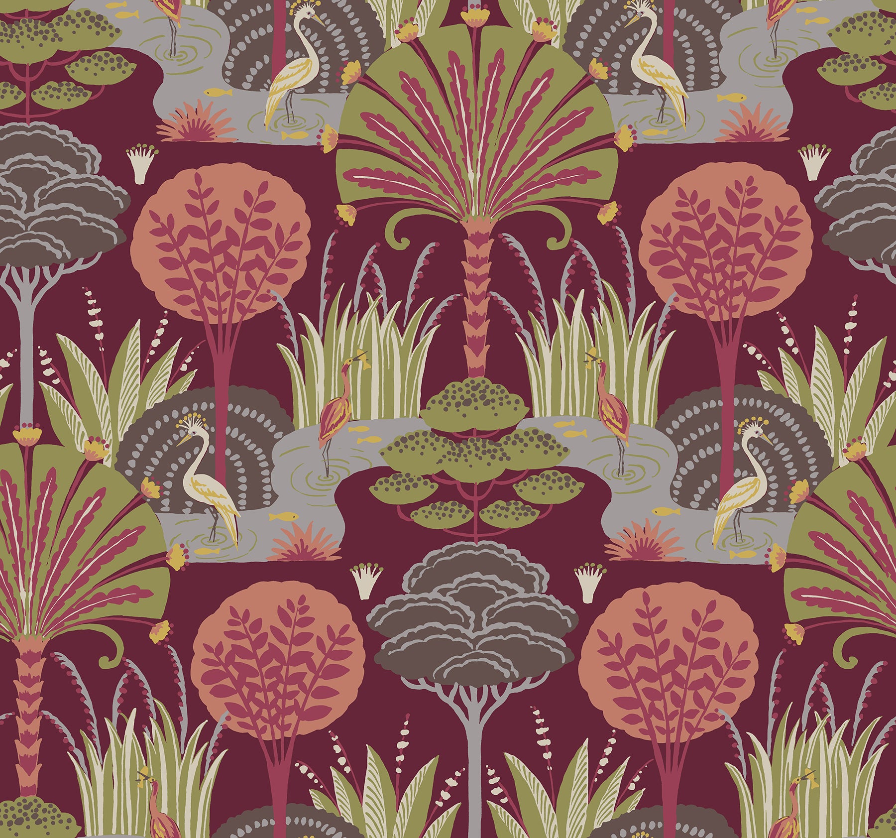 A-Street Prints Mandeville Raspberry Tropical Paradise Wallpaper, 27-in by 27-ft