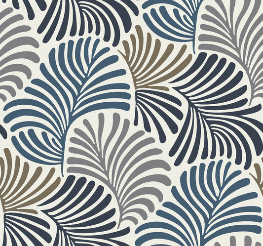 A-Street Prints Trousdale Dark Blue Fanning Flora Wallpaper, 27-in by 27-ft