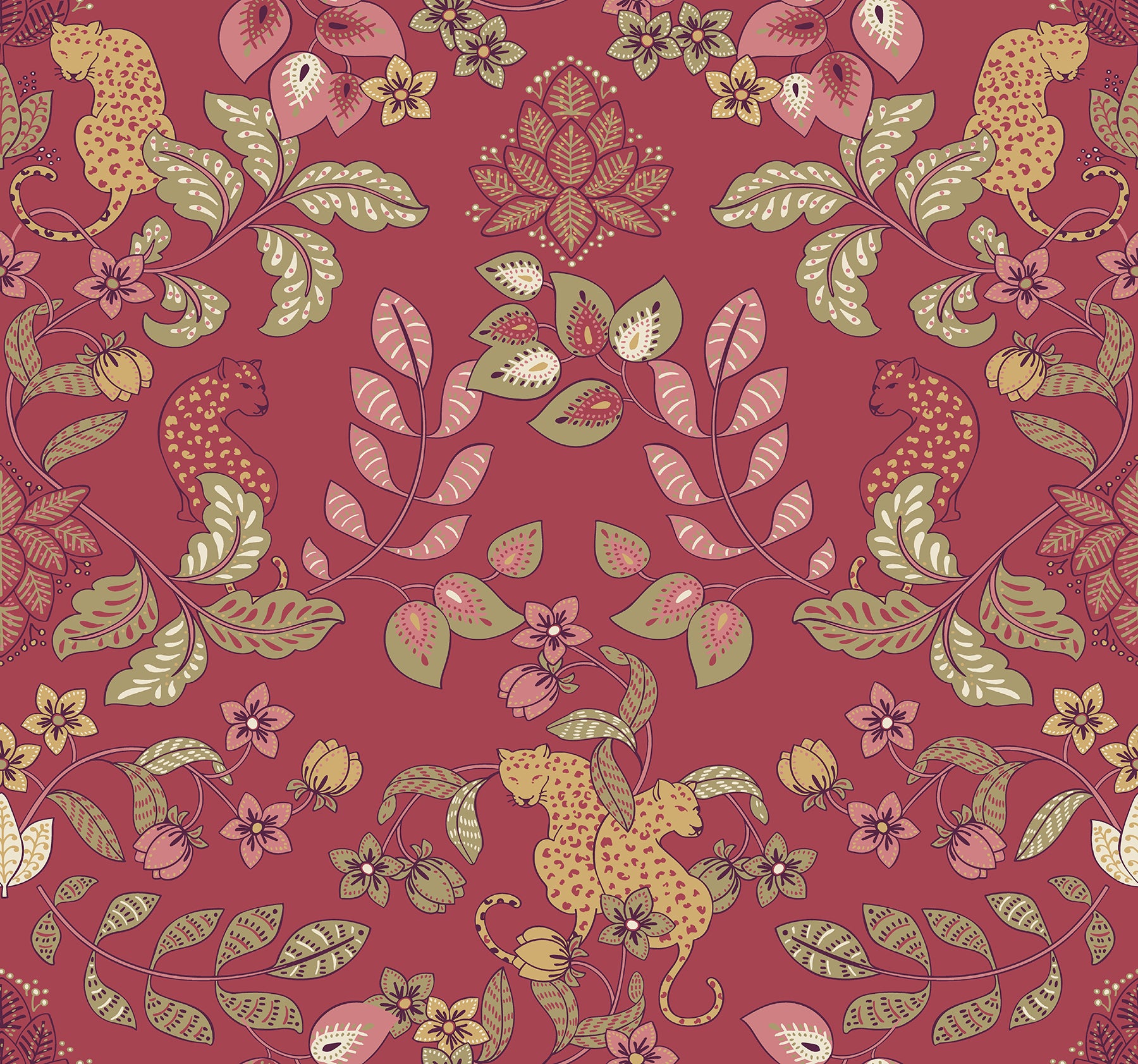 A-Street Prints Getty Raspberry Jungle Damask Wallpaper, 27-in by 27-ft