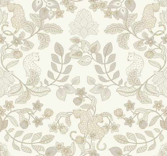 A-Street Prints Getty Cream Jungle Damask Wallpaper, 27-in by 27-ft