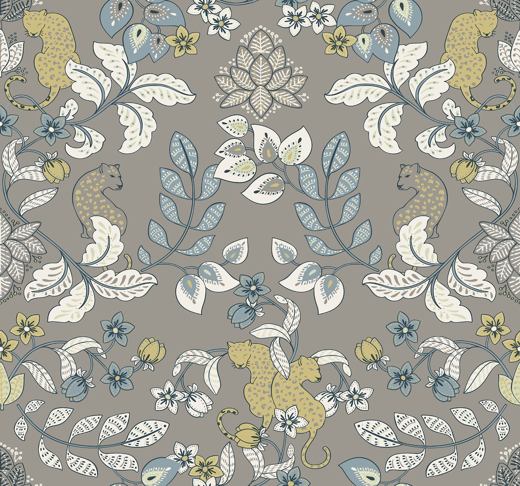 A-Street Prints Getty Grey Jungle Damask Wallpaper, 27-in by 27-ft