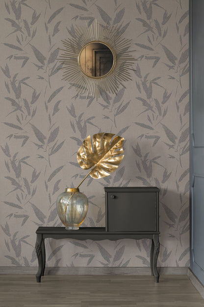 Advantage Kaiya Grey Leaves Wallpaper, 20.9-in by 33-ft