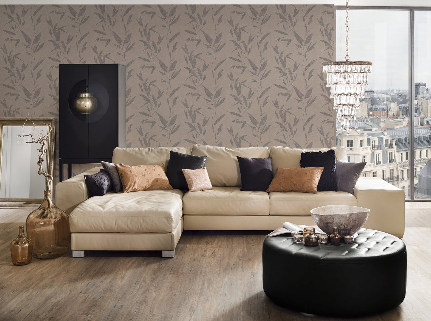 Advantage Kaiya Grey Leaves Wallpaper, 20.9-in by 33-ft