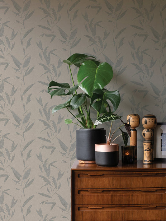 Advantage Kaiya Grey Leaves Wallpaper, 20.9-in by 33-ft