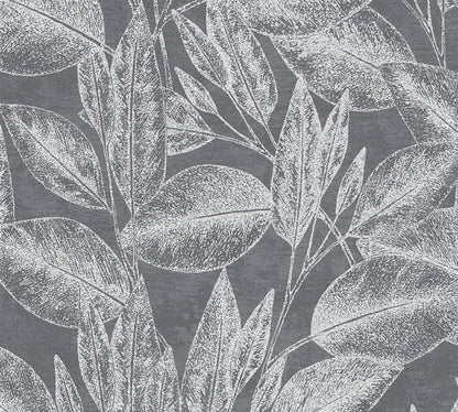 Advantage Suki Grey Leaves Wallpaper, 20.9-in by 33-ft