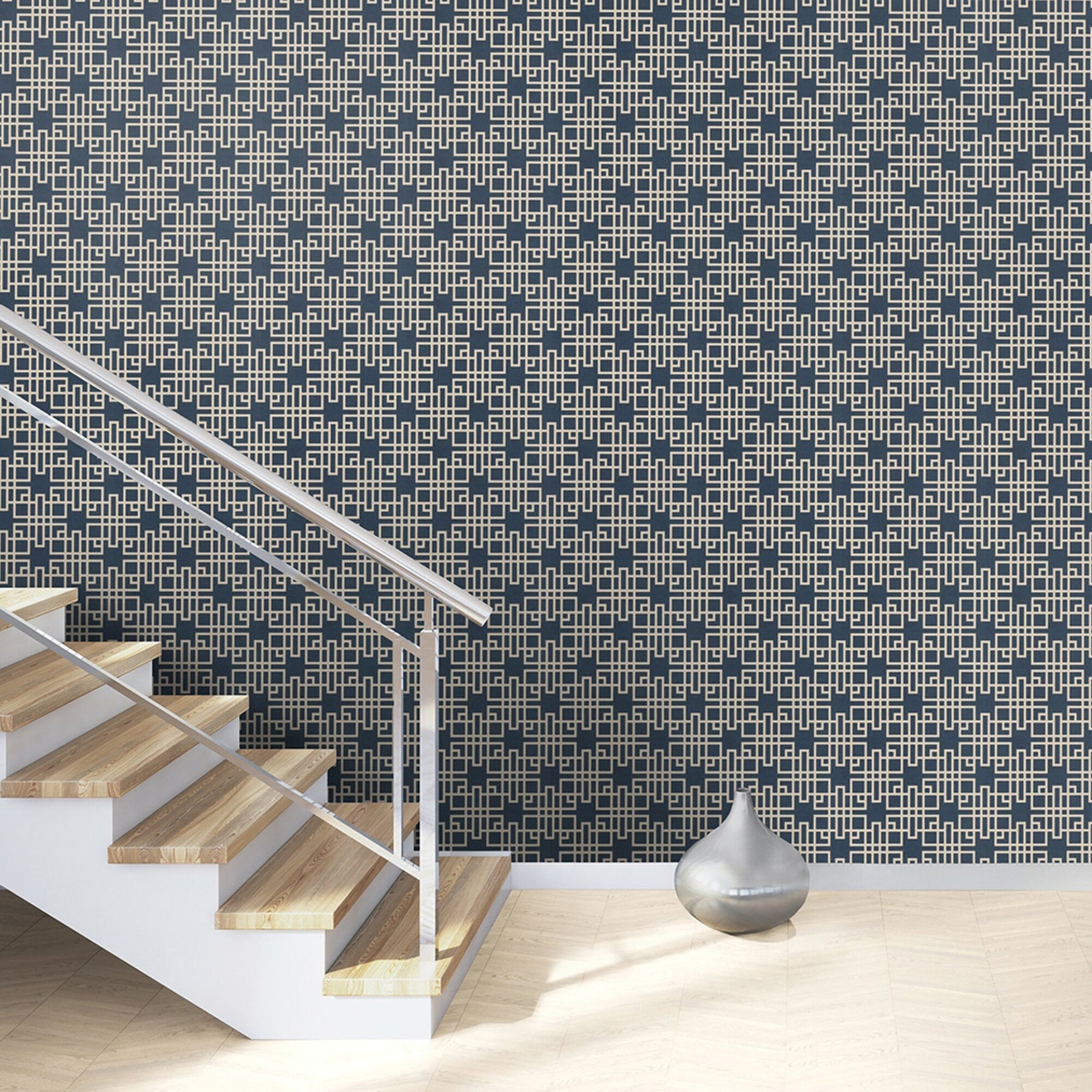 Advantage Mana Navy Trellis Wallpaper, 20.9-in by 33-ft