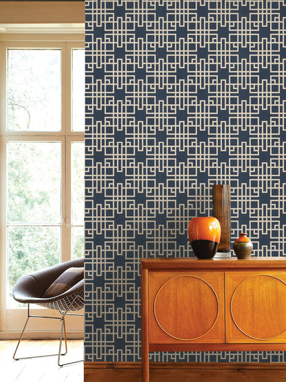 Advantage Mana Navy Trellis Wallpaper, 20.9-in by 33-ft