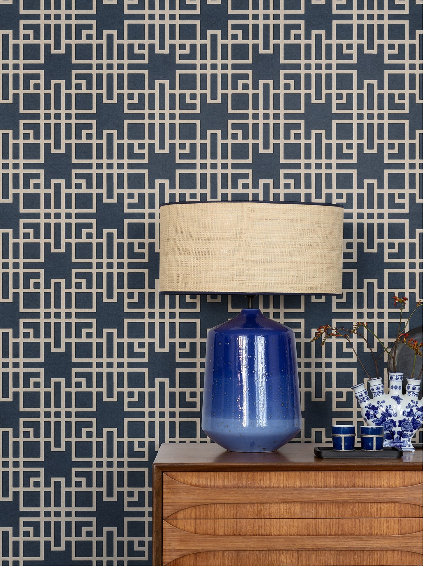 Advantage Mana Navy Trellis Wallpaper, 20.9-in by 33-ft