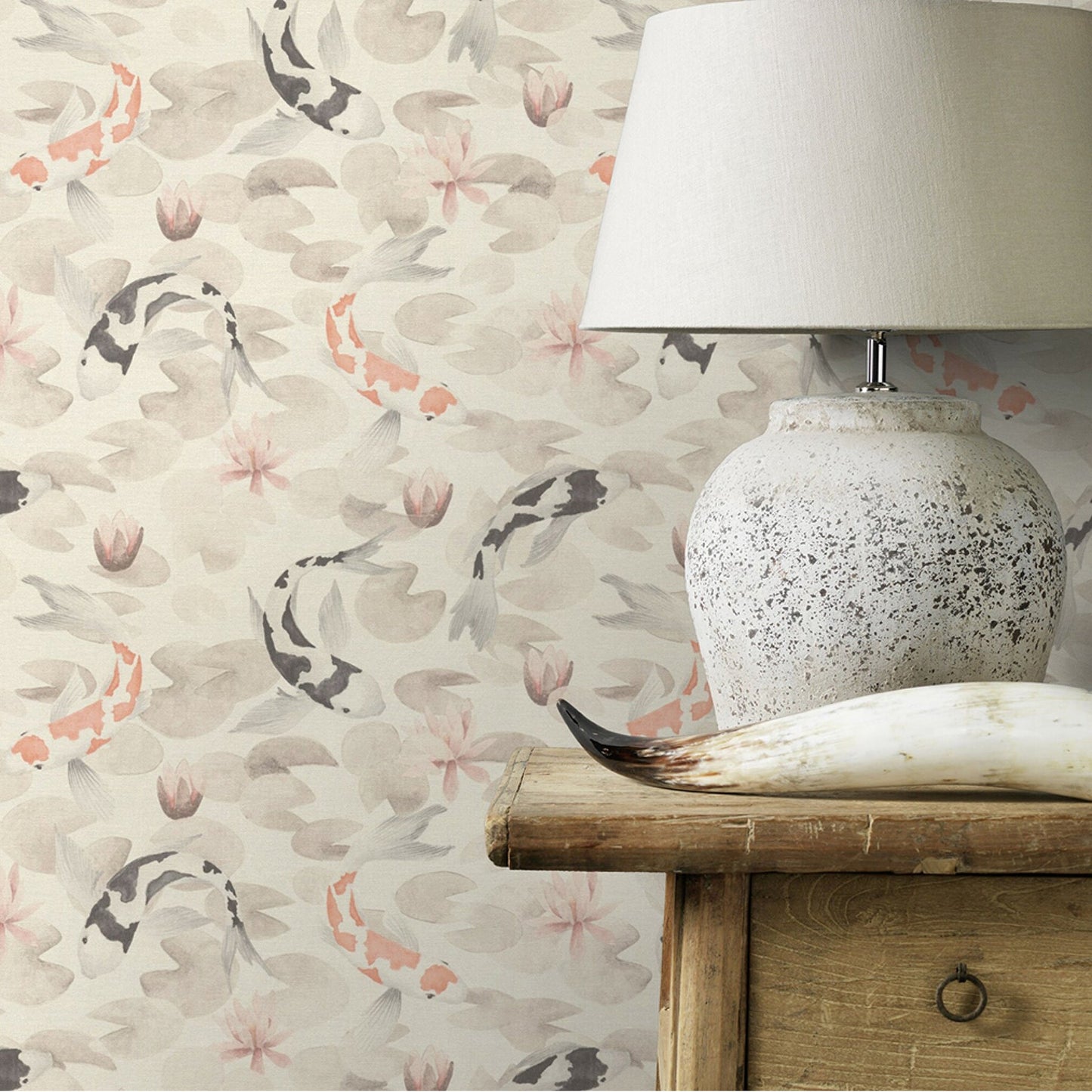 Advantage Nobu Beige Koi Fish Wallpaper, 20.9-in by 33-ft