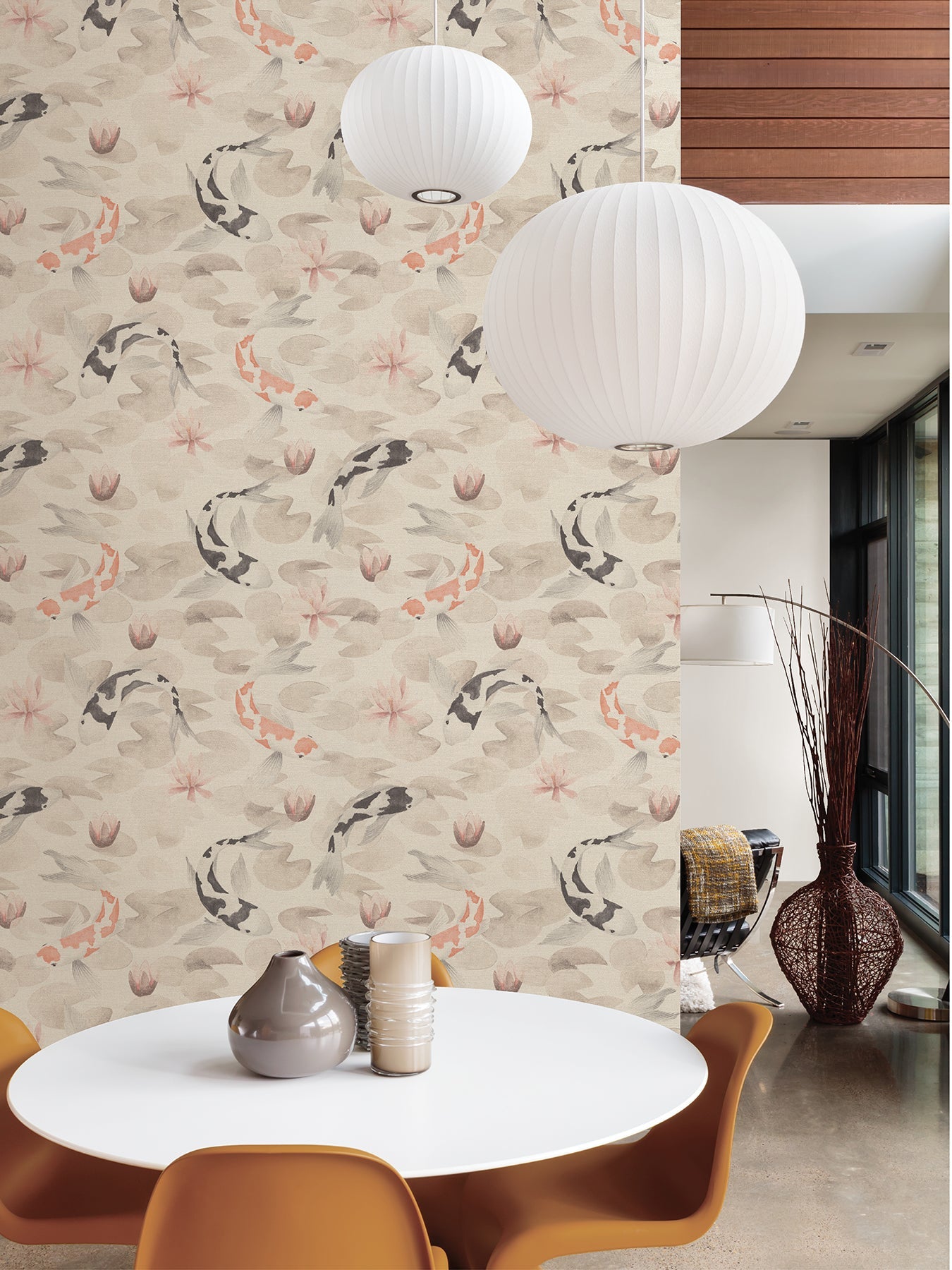 Advantage Nobu Beige Koi Fish Wallpaper, 20.9-in by 33-ft