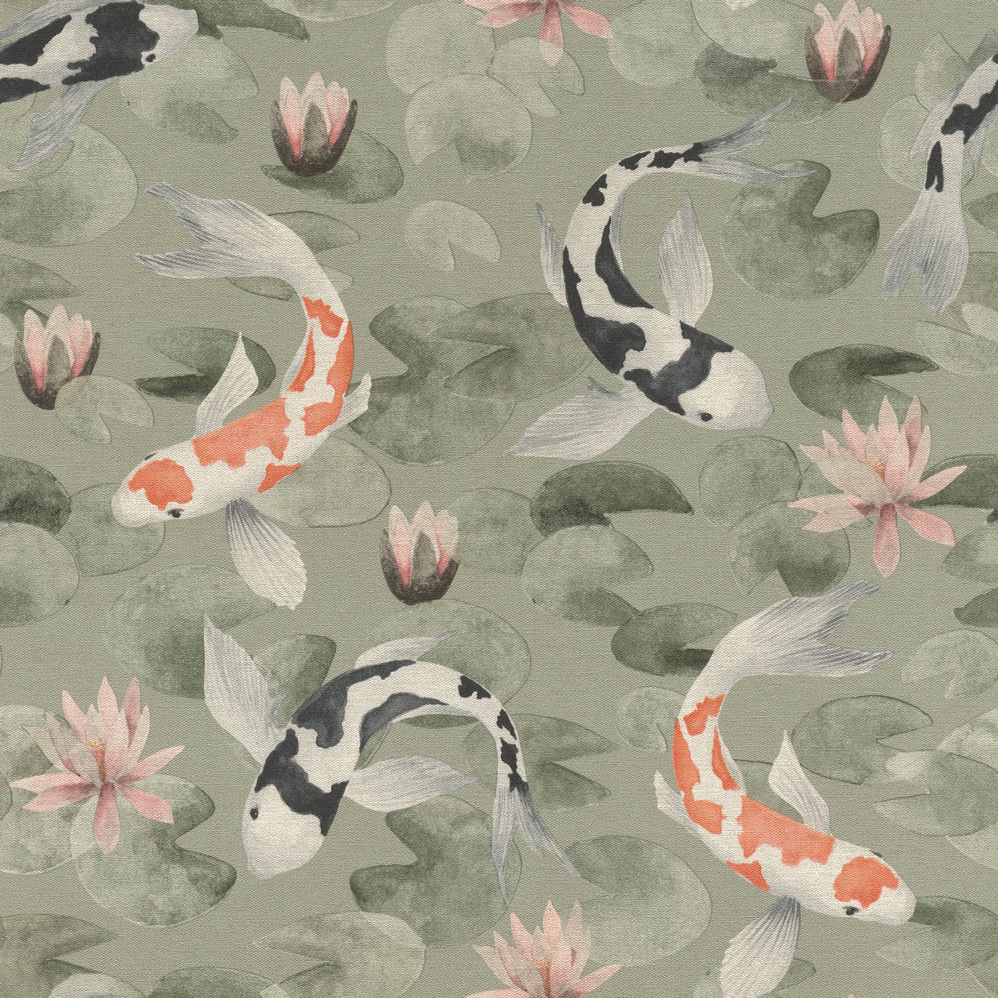 Advantage Nobu Green Koi Fish Wallpaper, 20.9-in by 33-ft