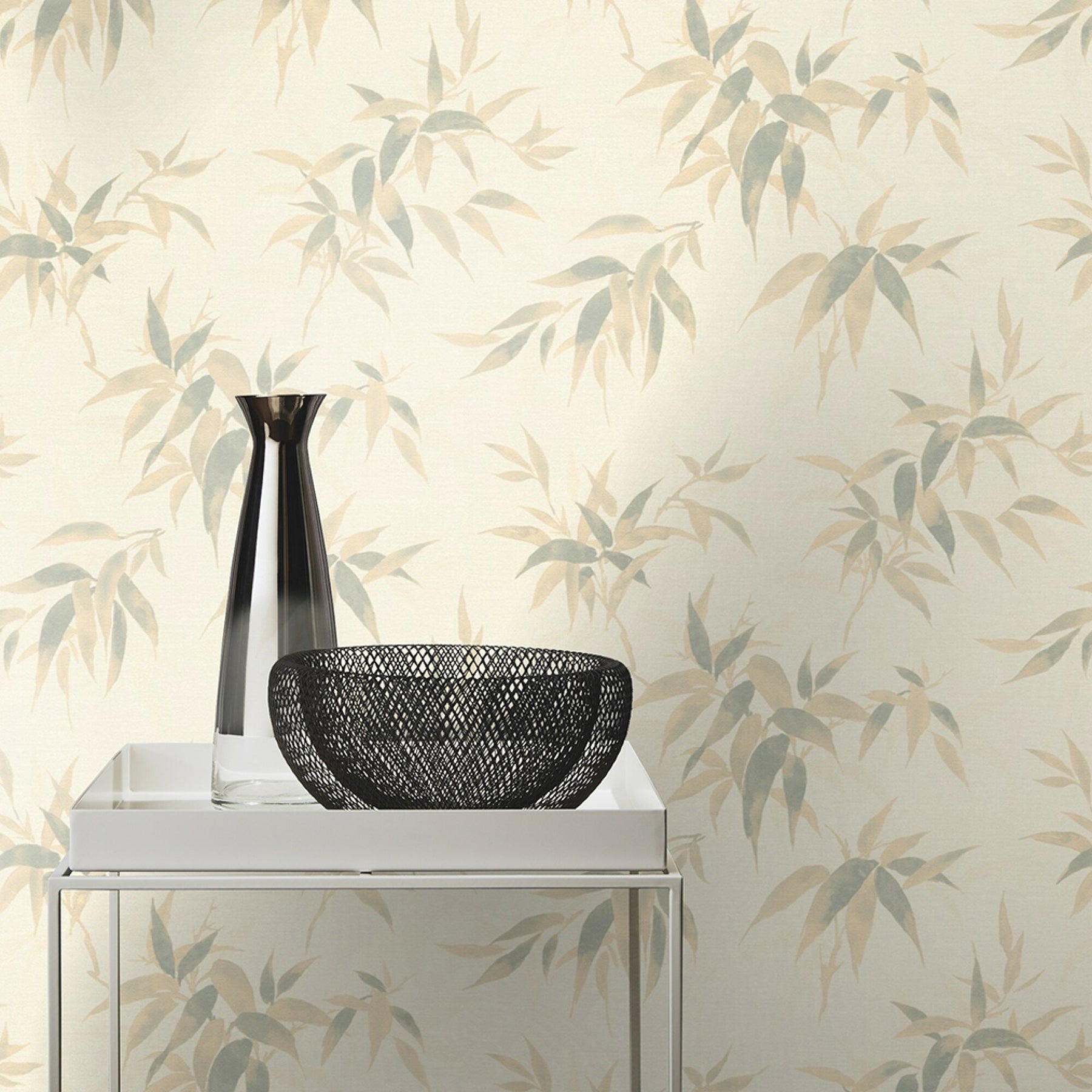 Advantage Minori White Leaves Wallpaper, 20.9-in by 33-ft