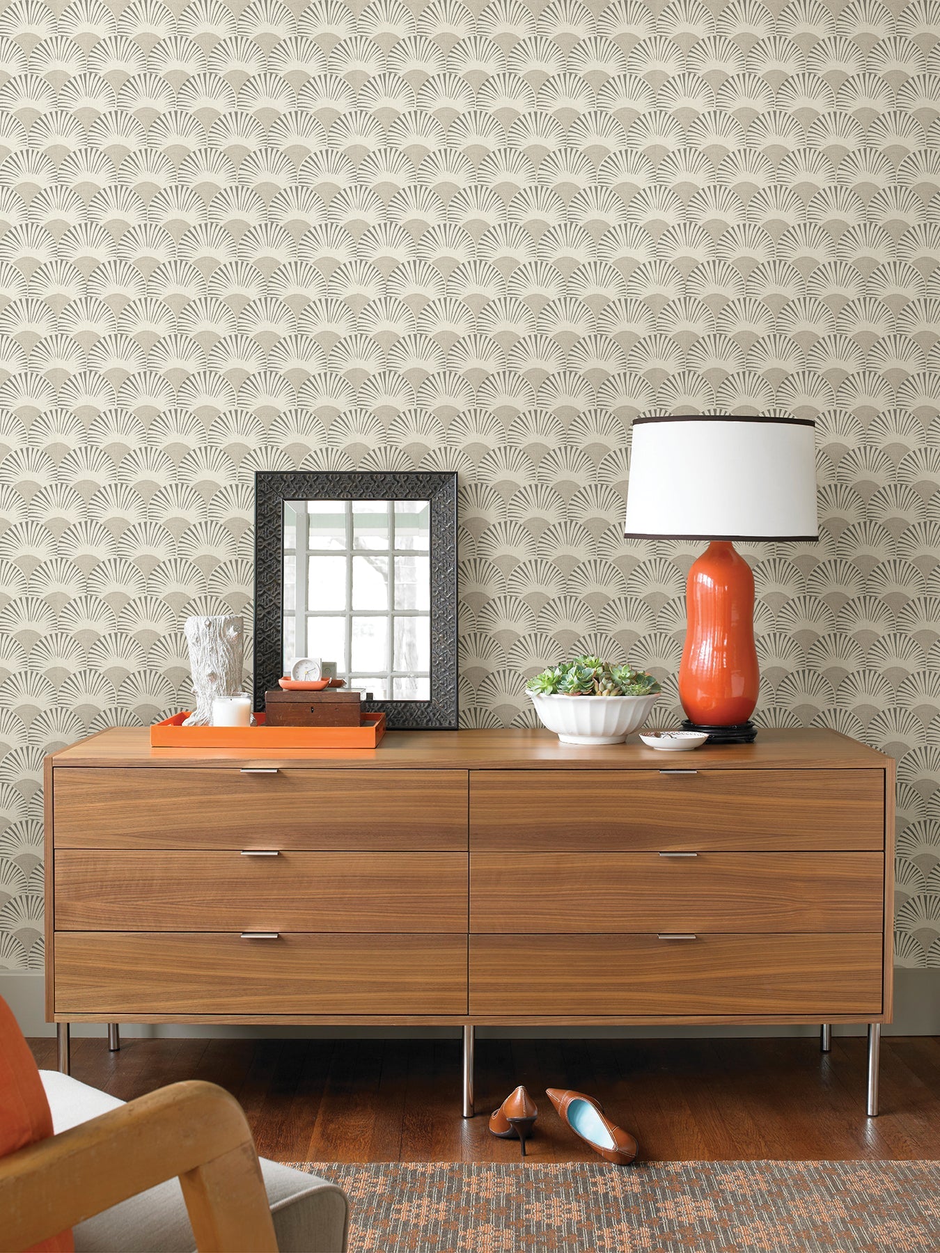 Advantage Akemi Grey Fan Ogee Wallpaper, 20.9-in by 33-ft