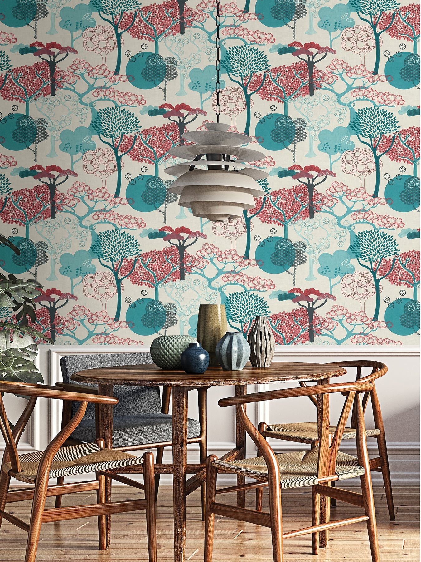 Advantage Misaki Red Trees Wallpaper, 20.9-in by 33-ft