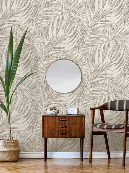 Advantage Anzu Pewter Frond Wallpaper, 20.9-in by 33-ft