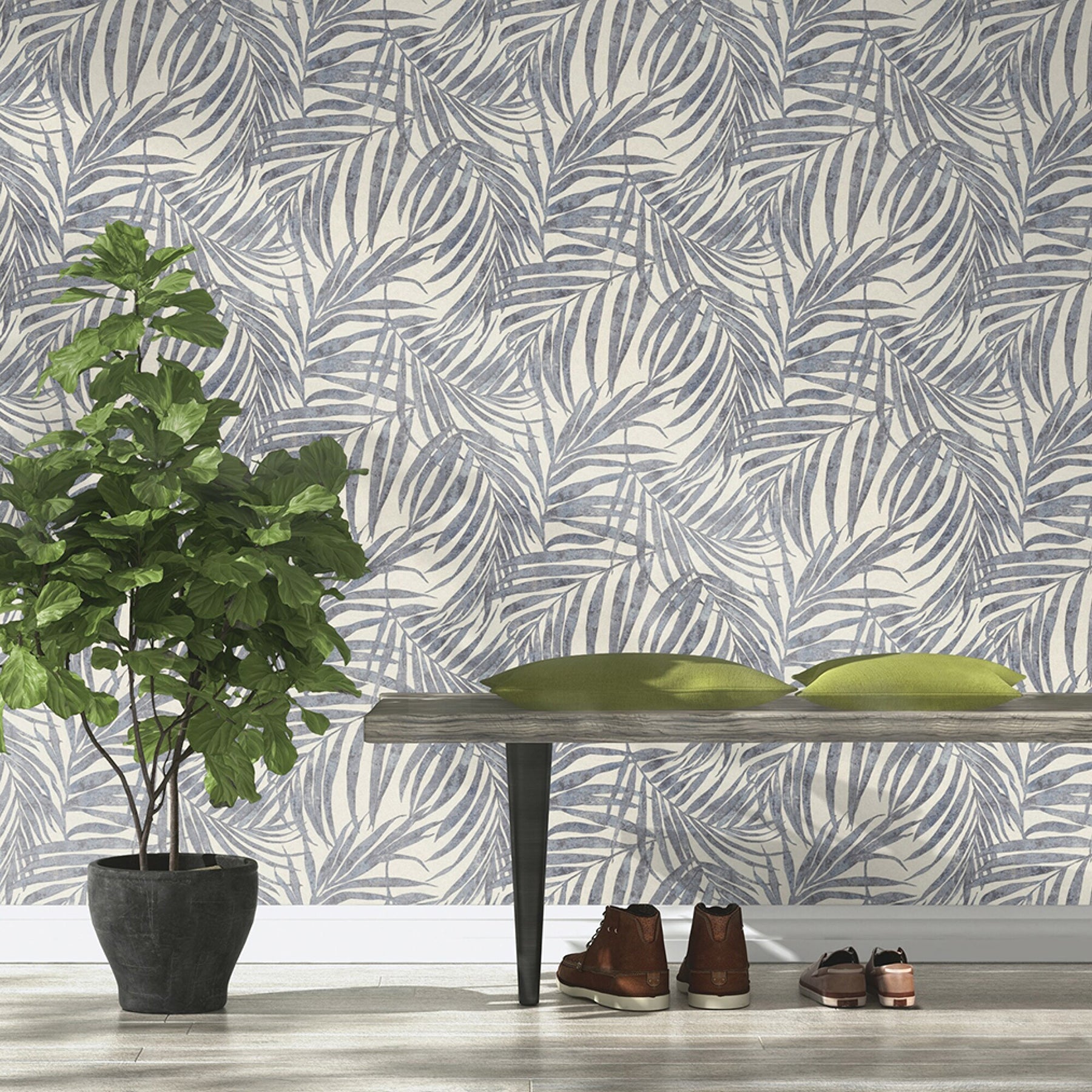 Advantage Anzu Slate Frond Wallpaper, 20.9-in by 33-ft