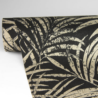 Advantage Yumi Black Palm Leaf Wallpaper, 20.9-in by 33-ft