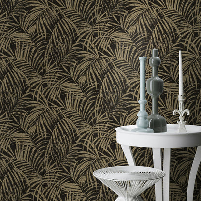 Advantage Yumi Black Palm Leaf Wallpaper, 20.9-in by 33-ft