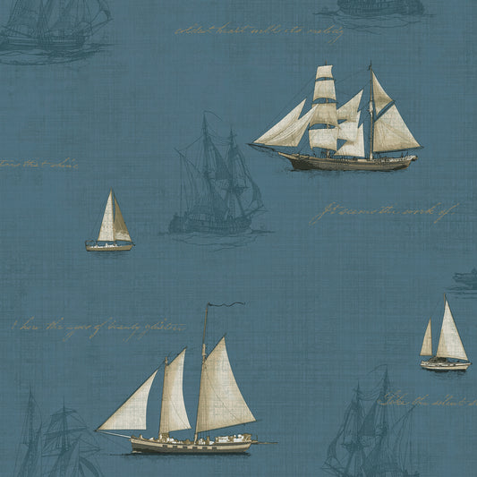 Advantage Andrew Blue Sailboat Wallpaper, 20.5-in by 33-ft