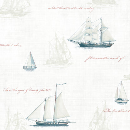 Advantage Andrew White Sailboat Wallpaper, 20.5-in by 33-ft