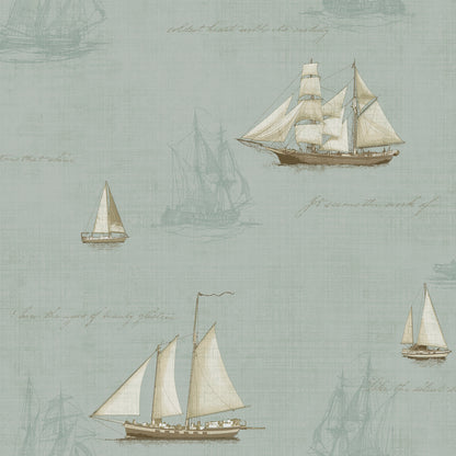 Advantage Andrew Seafoam Sailboat Wallpaper, 20.5-in by 33-ft