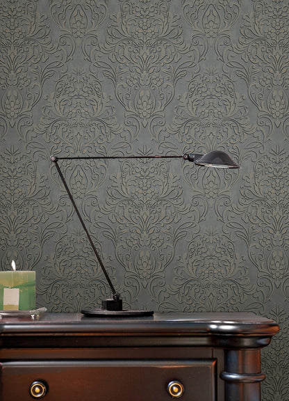 Advantage Anders Pewter Damask Wallpaper, 20.9-in by 33-ft