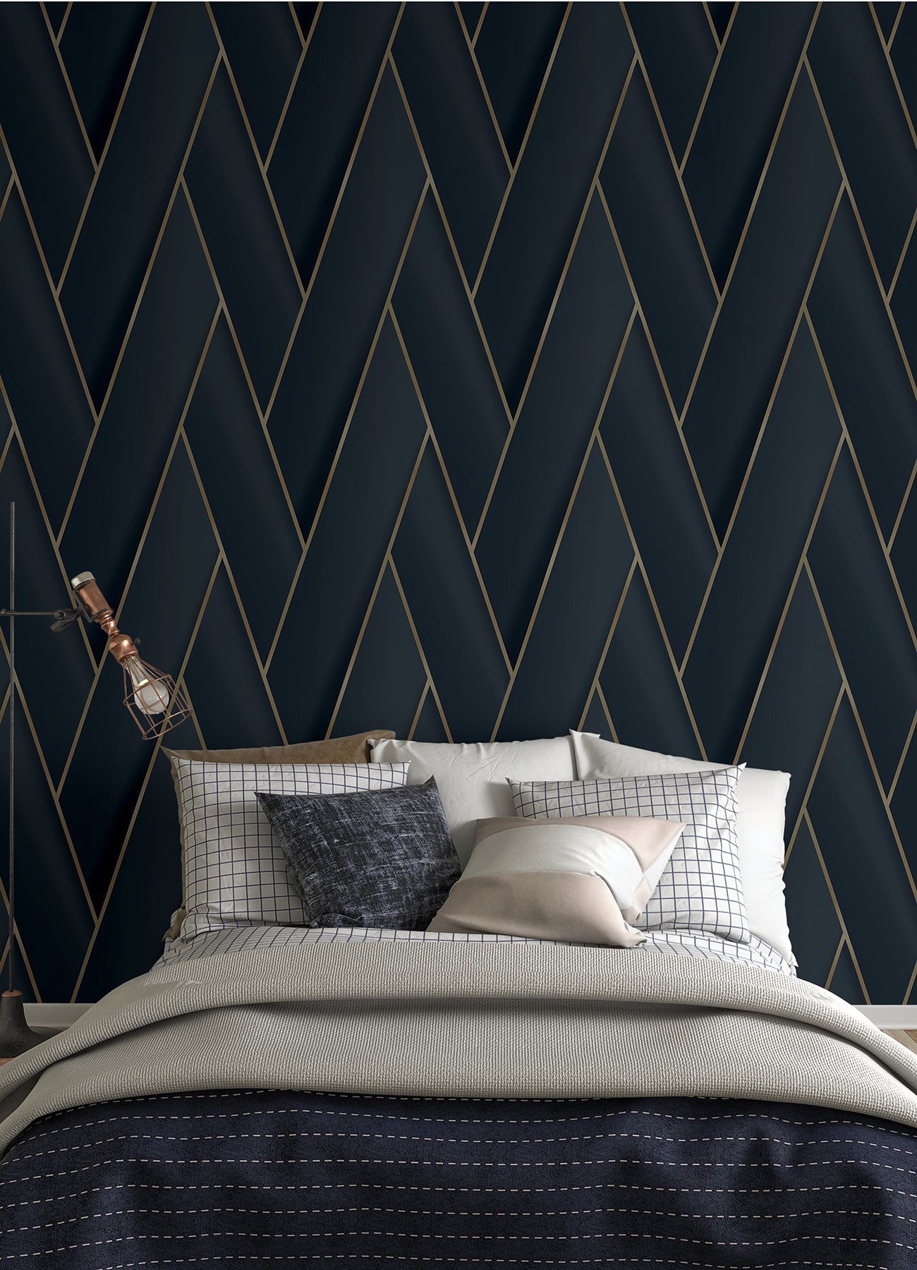 Advantage Manfred Navy Modern Herringbone Wallpaper, 20.9-in by 33-ft