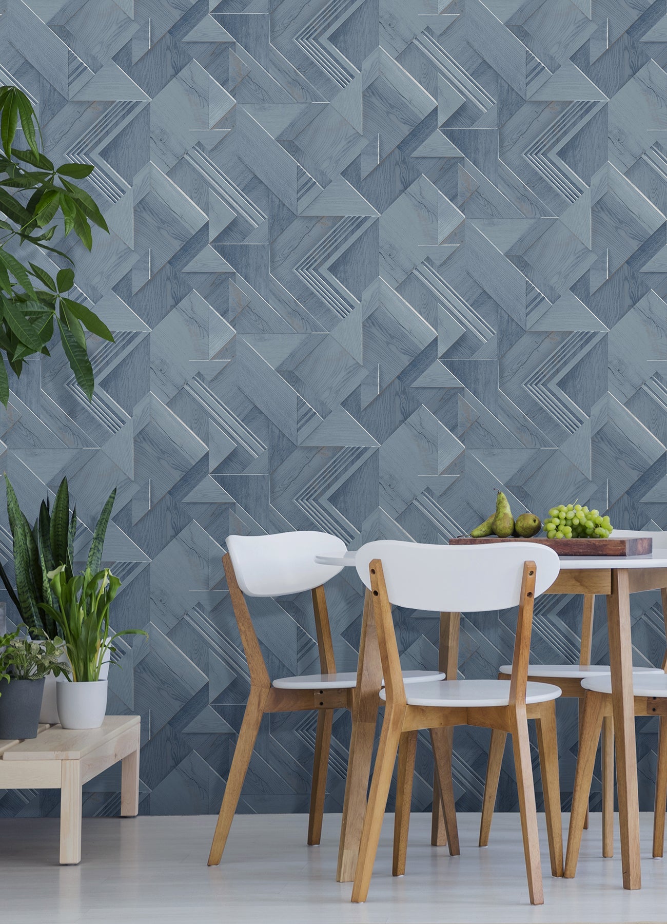 Advantage Cassian Denim Wood Geometric Wallpaper, 20.9-in by 33-ft