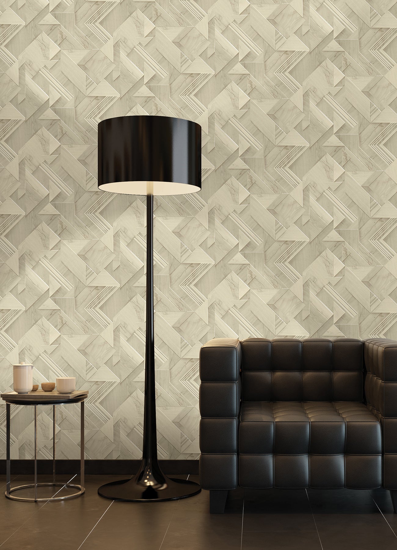 Advantage Cassian Taupe Wood Geo Wallpaper, 20.9-in by 33-ft