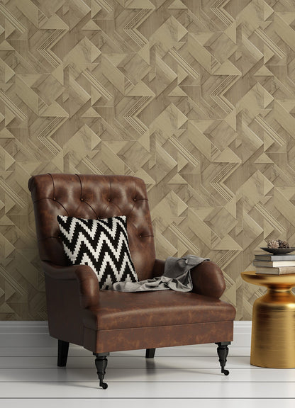 Advantage Cassian Light Brown Wood Geometric Wallpaper, 20.9-in by 33-ft