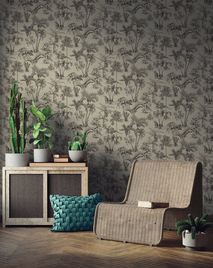 Advantage Zapata Black Tropical Jungle Wallpaper, 20.9-in by 33-ft