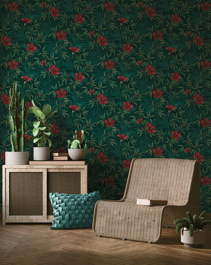 Advantage Malecon Green Floral Wallpaper, 20.9-in by 33-ft