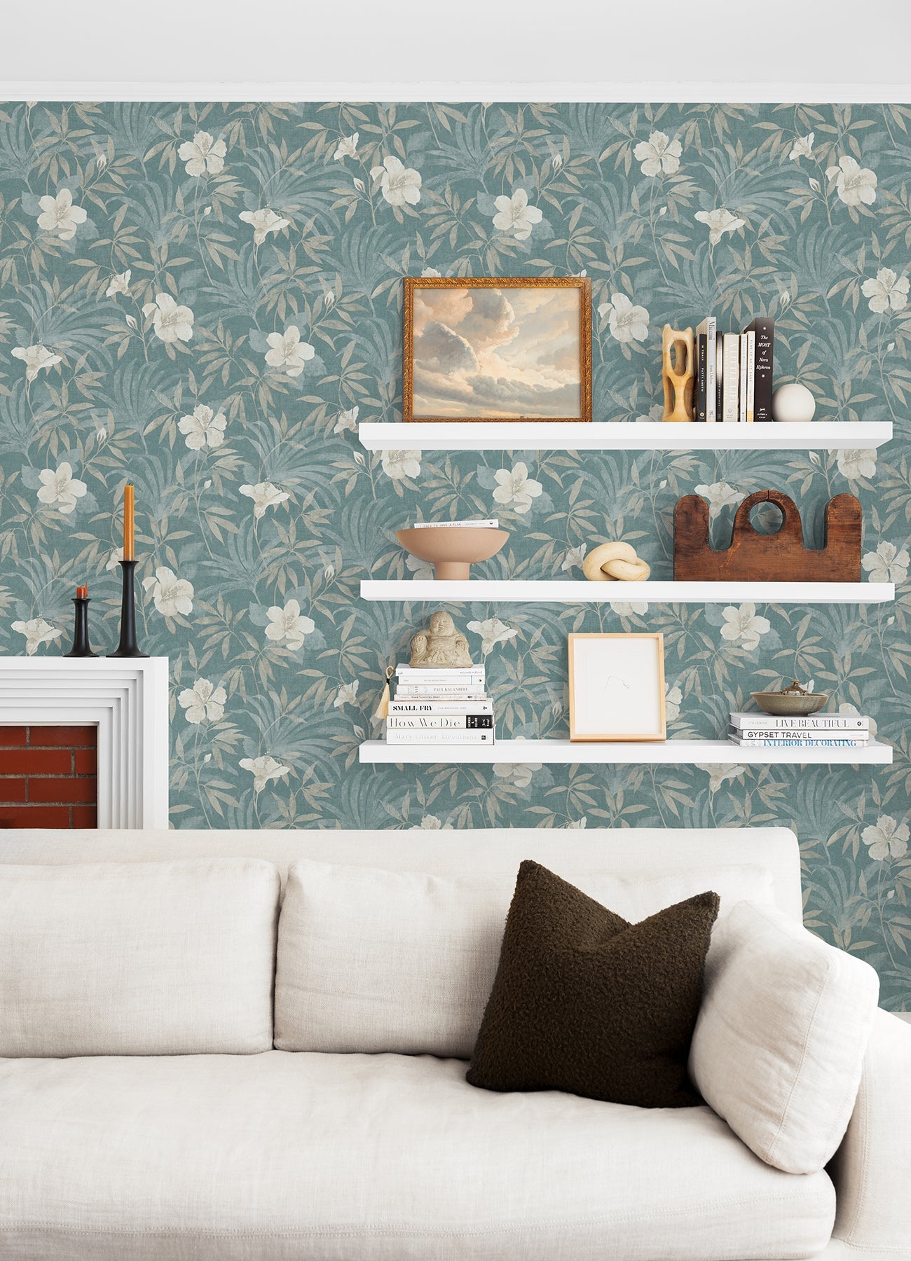 Advantage Malecon Aqua Floral Wallpaper, 20.9-in by 33-ft