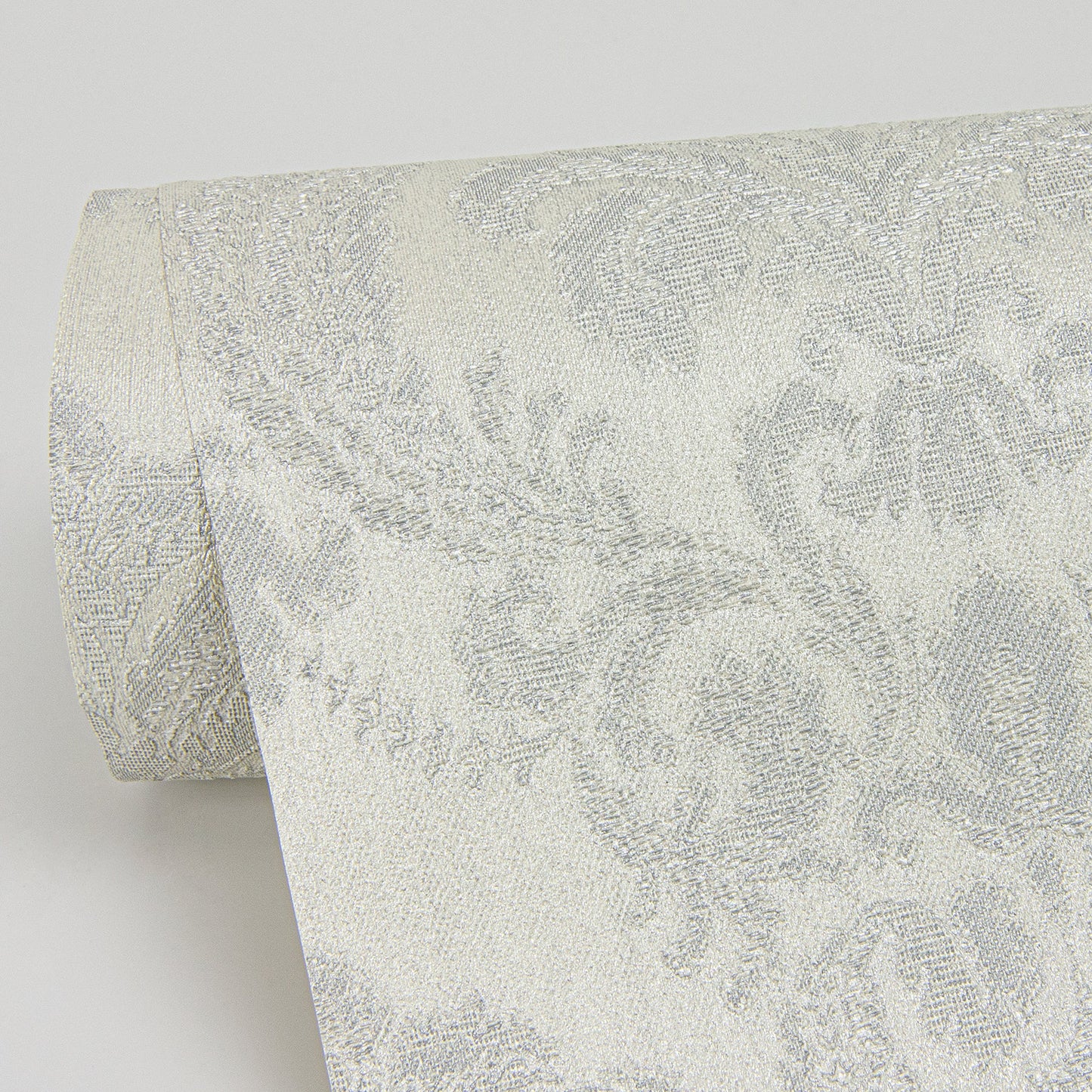 Sirpi Renatta Silver Damask Wallpaper, 20.9-in by 33-ft