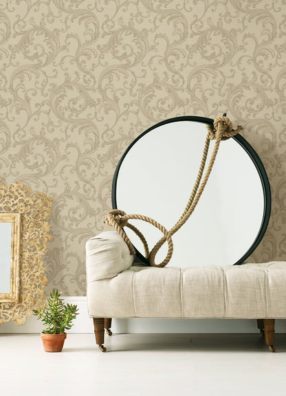 Sirpi Noemi Taupe Acanthus Wallpaper, 20.5-in by 33-ft