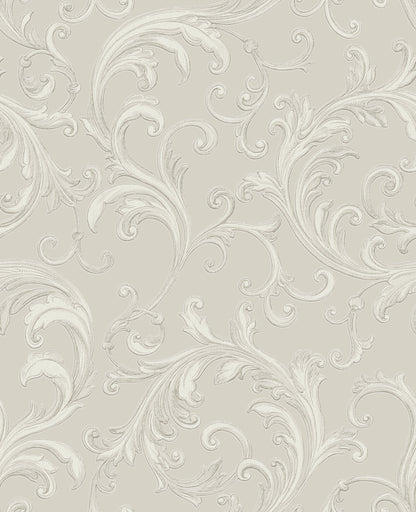 Sirpi Noemi Silver Acanthus Wallpaper, 20.5-in by 33-ft