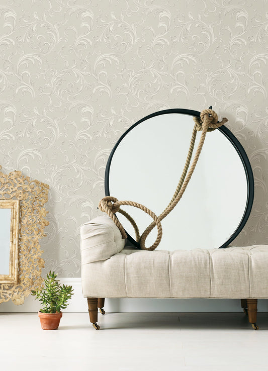 Sirpi Noemi Silver Acanthus Wallpaper, 20.5-in by 33-ft