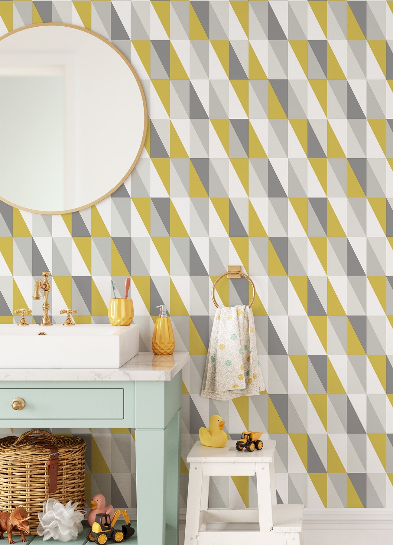 Chesapeake Inez Mustard Geometric Wallpaper, 20.9-in by 33-ft