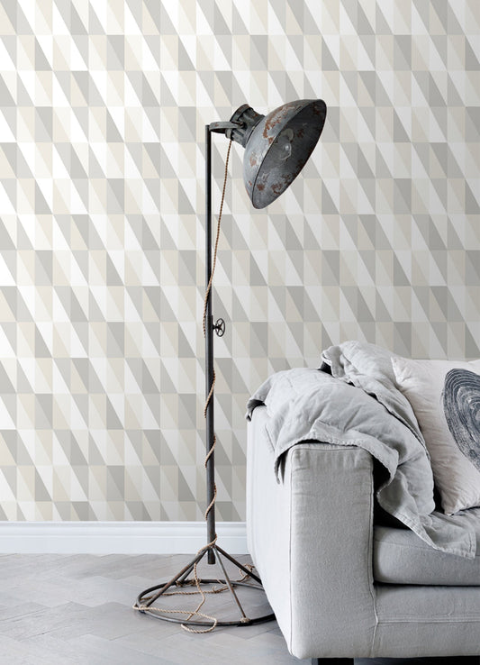 Chesapeake Inez Neutral Geometric Wallpaper, 20.9-in by 33-ft