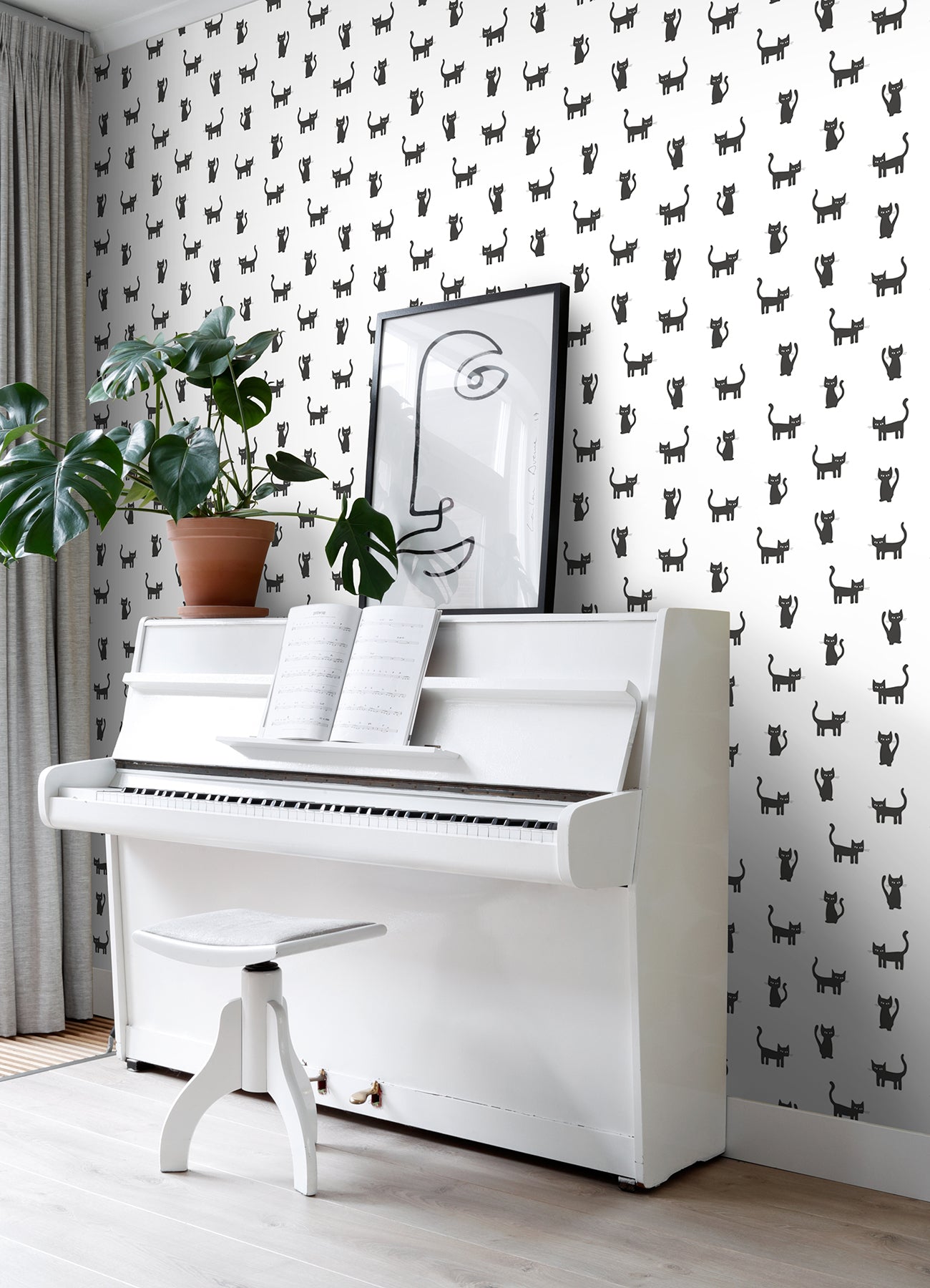 Chesapeake Delia Black Kitty Wallpaper, 20.9-in by 33-ft