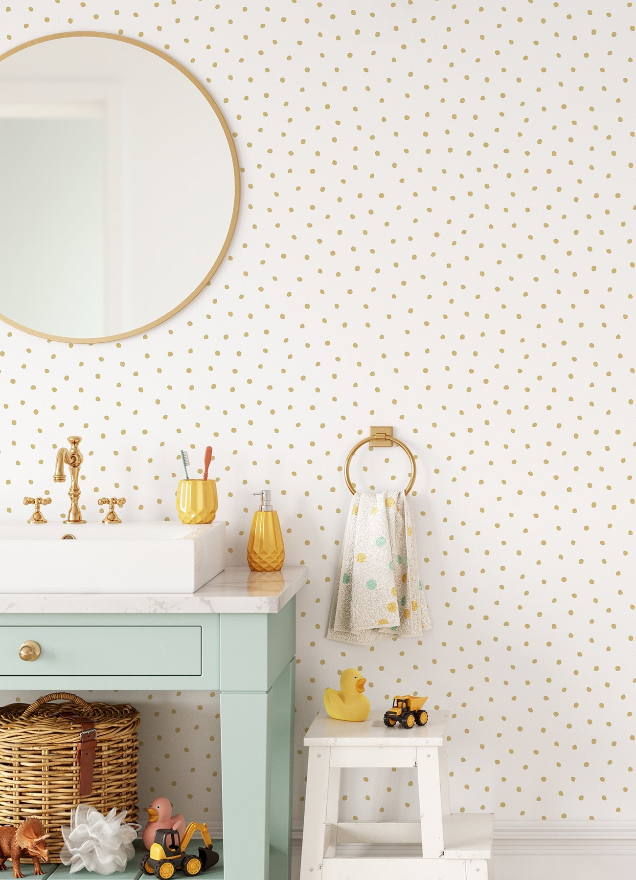 Chesapeake Pixie Gold Dots Wallpaper, 20.9-in by 33-ft