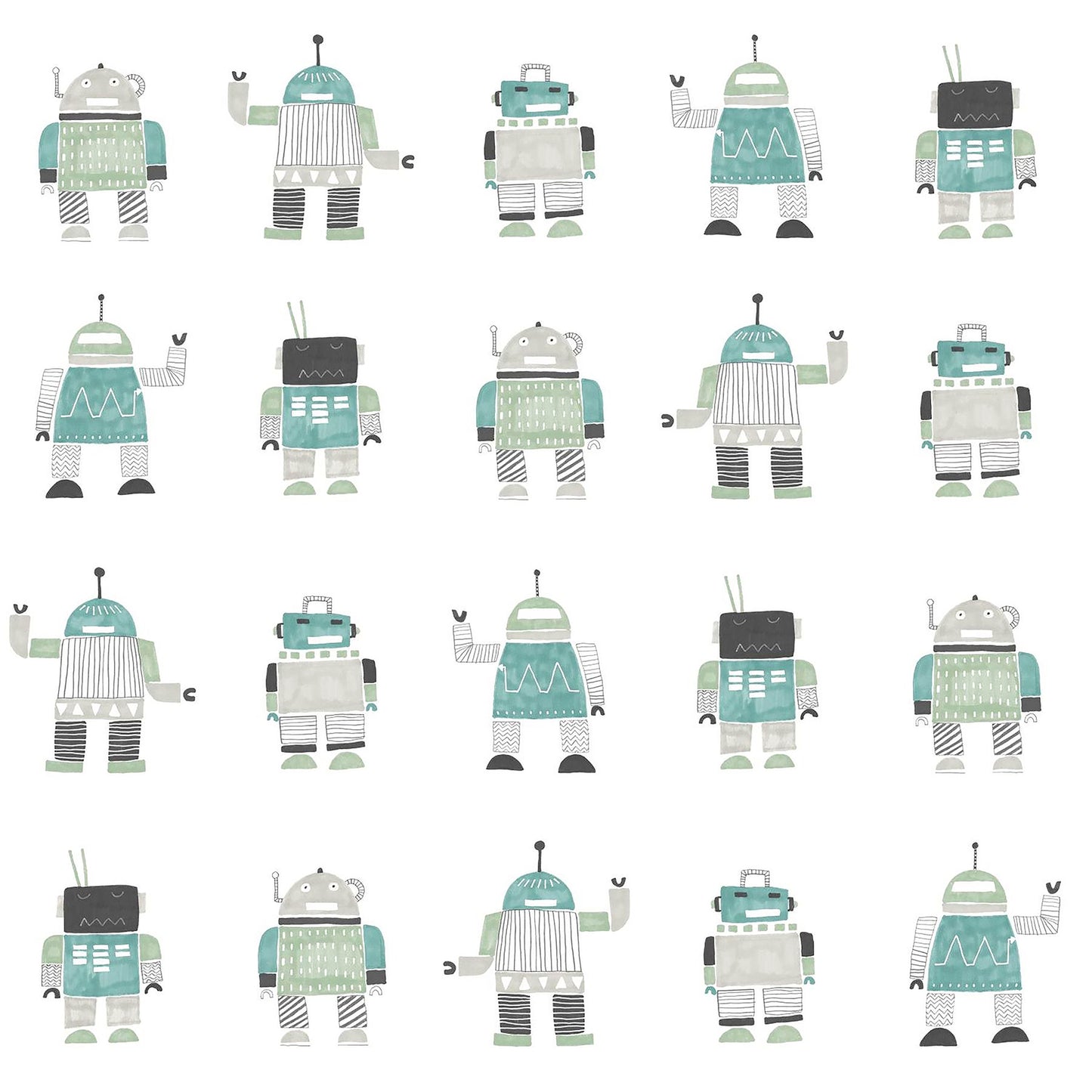 Chesapeake Callum Teal Robots Wallpaper, 20.9-in by 33-ft