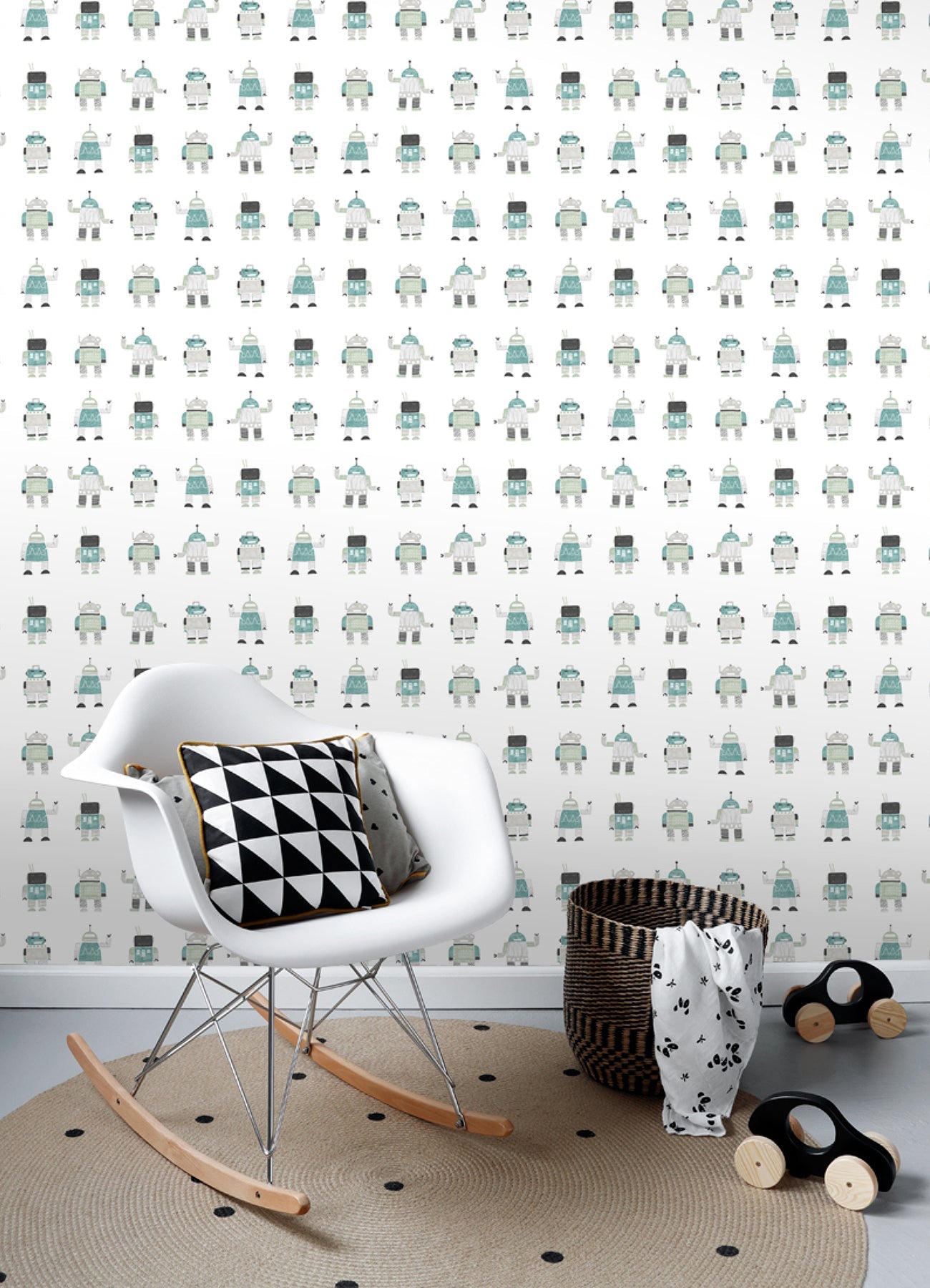 Chesapeake Callum Teal Robots Wallpaper, 20.9-in by 33-ft