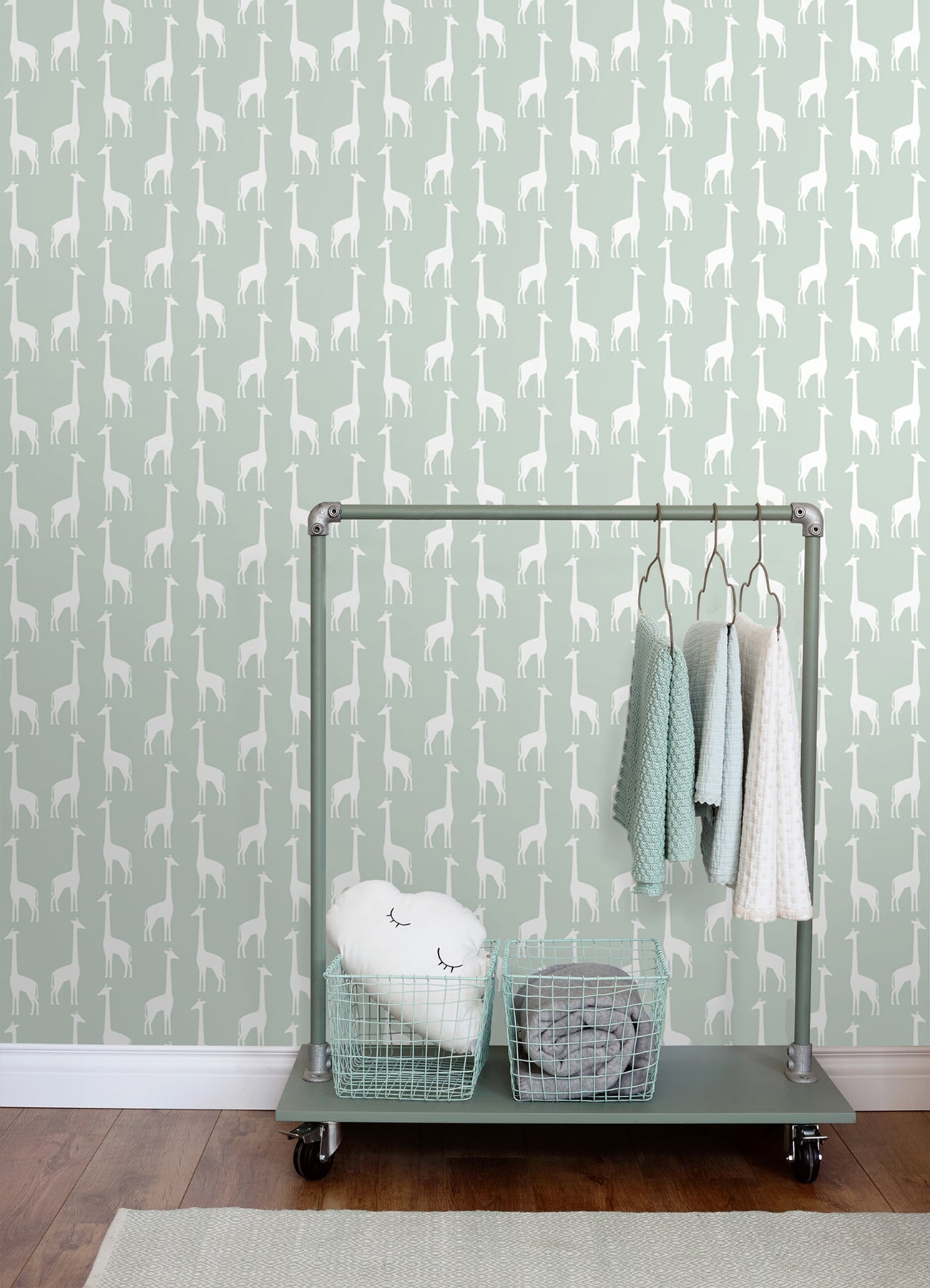 Chesapeake Vivi Sage Giraffe Wallpaper, 20.9-in by 33-ft