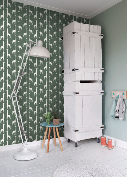 Chesapeake Vivi Green Giraffe Wallpaper, 20.9-in by 33-ft