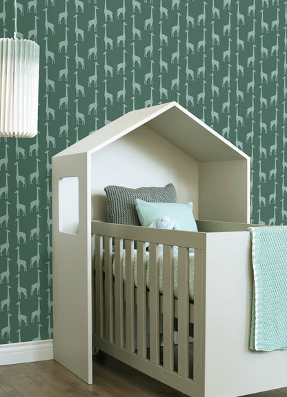 Chesapeake Vivi Teal Giraffe Wallpaper, 20.9-in by 33-ft